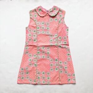 Vintage pink  70’s daisy collar dress fits 6/7Y